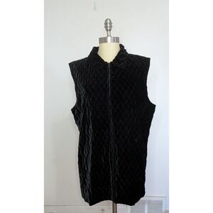 VTG Chico's Design Silk Quilted Vest Minimal Quiet Luxury Apres Ski Size 3 Black